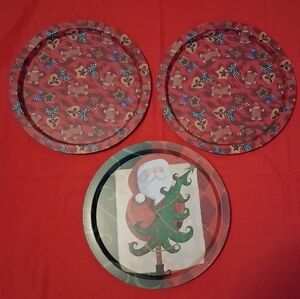 Three 13" Metal Holiday Trays